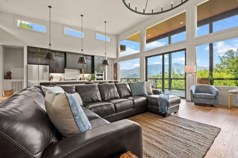 Large sectional and chairs with room for the entire family