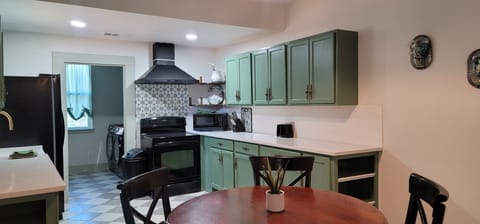 well-stocked kitchen with new appliances, new cabinets, new granite