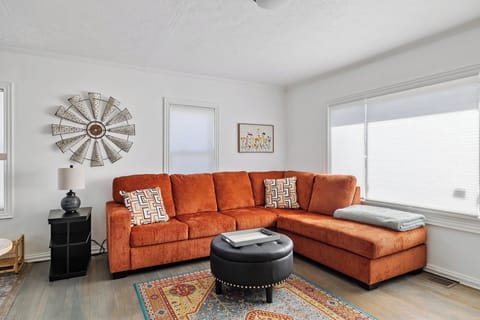 Living Room with Sectional Sofa, Ottoman with Storage, Side Table with USB ports