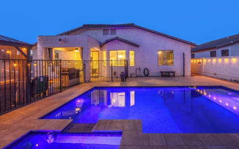 Backyard with pool and 8 person spa