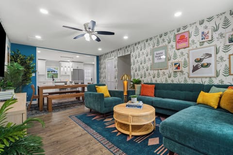 Entrance of the home showing the living room and dining area