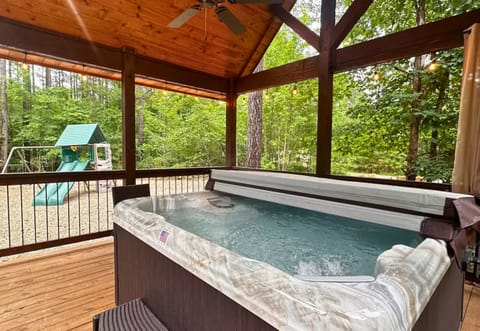 Soak away your stress in the private hot tub, set on a covered deck that lets you relax in the fresh air, no matter the season.