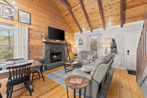 Open-concept space made for game nights, shared meals, and fireside chats