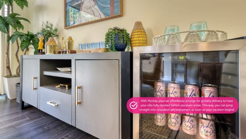 Convenient Drink Station and Mini Fridge: Can be Filled Upon Request!