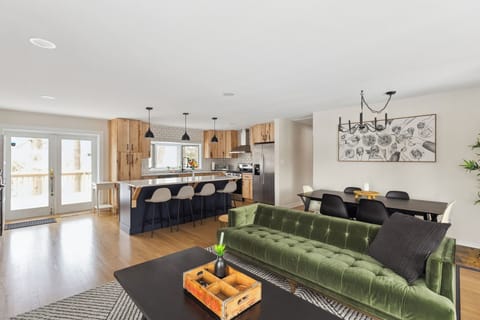 Modern furnishings in this charming lake house