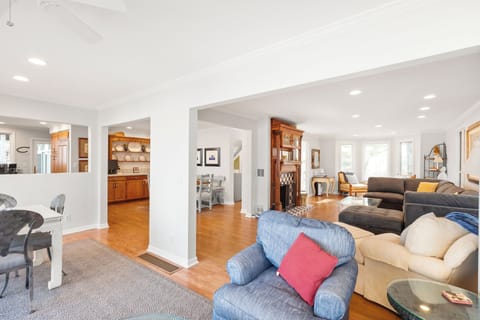 Enjoy the sunset over Lake Michigan from the comfort of this living room