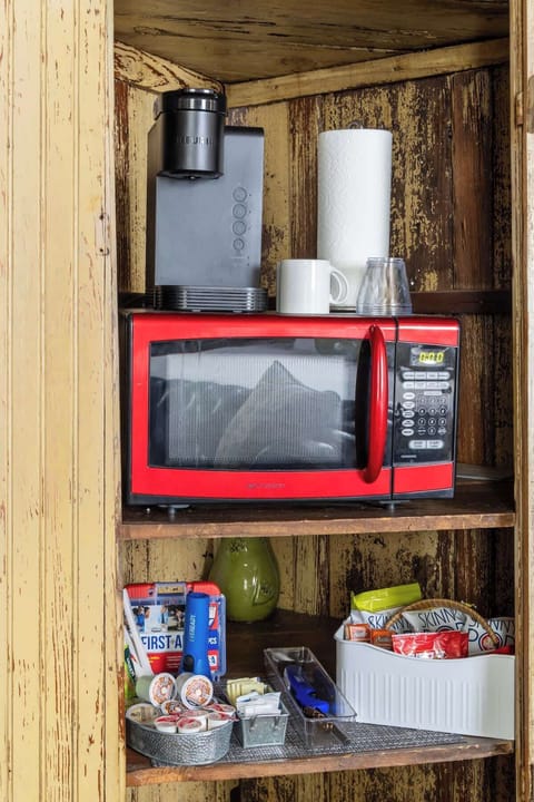 Tucked into the opposite corner of the Bybee bedroom, you'll find the microwave and coffee bar.