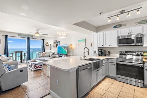 Spacious kitchen and living area