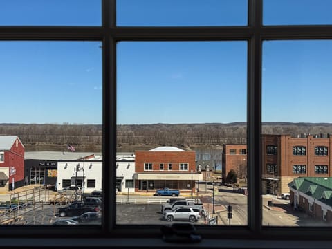 Missouri River View from the kitchen of this historic 1863 commercial structure that was renovated with a modern interior located in downtown Washington, MO at the Tamm Loft.