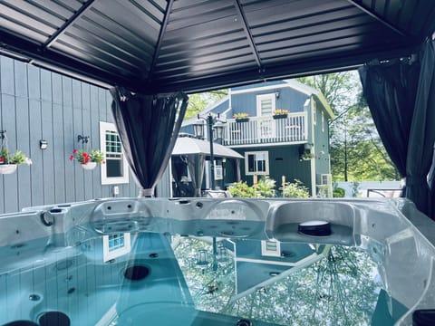 7 people covered hot tub