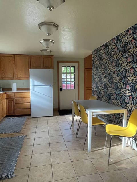 Kitchen has room for four to eat comfortably.