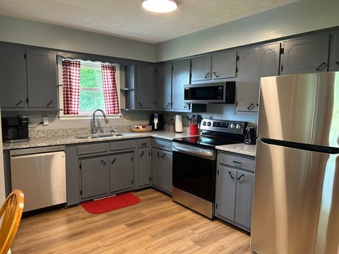 Stainless steel appliances with ice maker and fully supplied kitchen