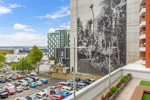 View of the mural from the apartment windows.