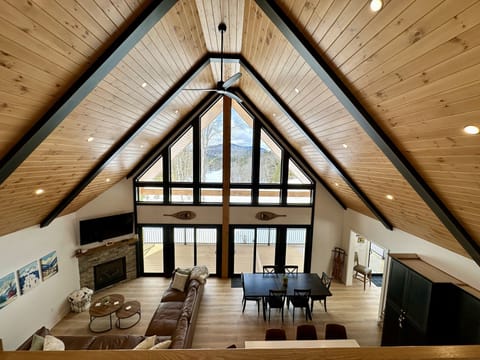 Views of the lower level of the home and down the valley from the landing.