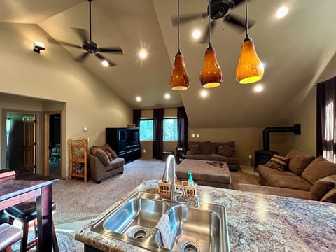 Spacious kitchen/living room with vaulted open living.