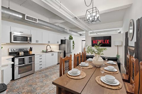 Bright open-concept kitchen and dining area