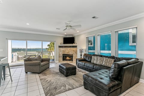 Huge living room with water views