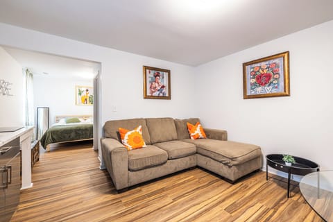 Settle into the plush sofa and stream your favorite shows on the smart TV—perfect for a quiet night in.