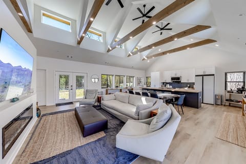 Living area looking out the front door