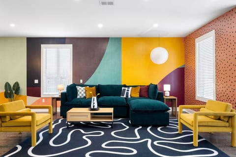 Bold, cozy living room with plush seating—perfect for gathering