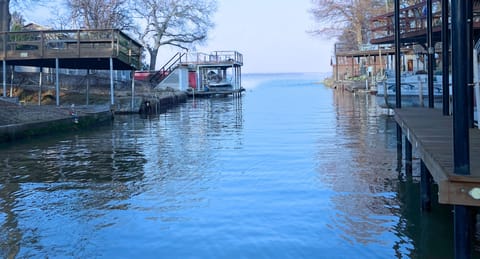 The view from our boat dock looking up our canal looking onto the main lake.