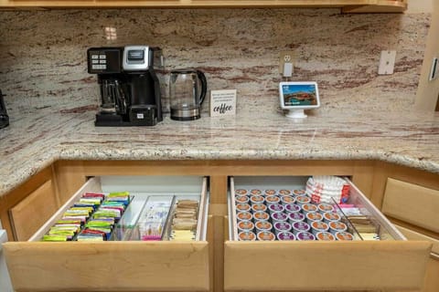 We offer a variety of complimentary tea and coffee options for your pleasure.