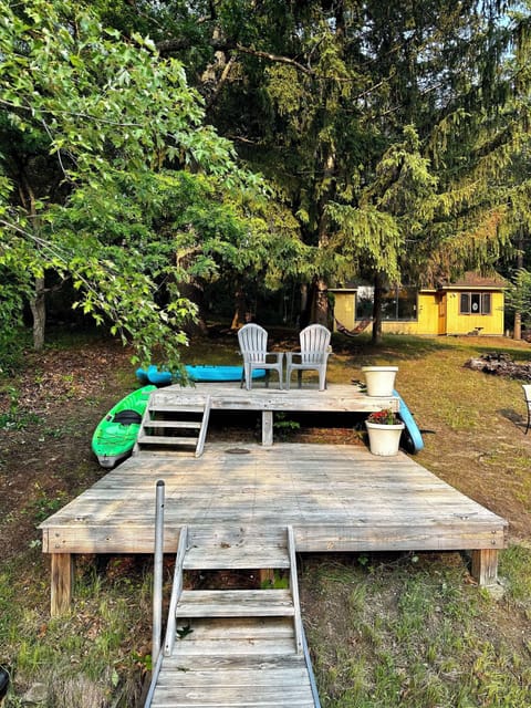 Decks for lounging, a hammock and kayaks