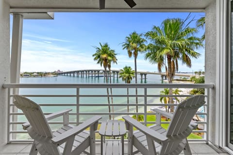 Private patio overlooking the Bayway Bridge