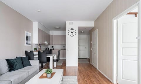 The apartment is equipped with all the modern amenities you need, including a fully stocked kitchen with a dishwasher and coffee maker