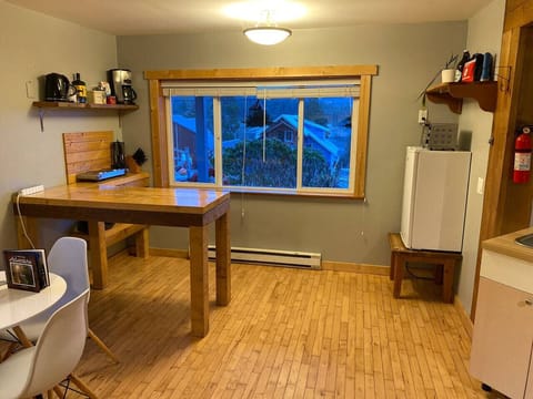 Kitchenette with hot plate and toaster oven