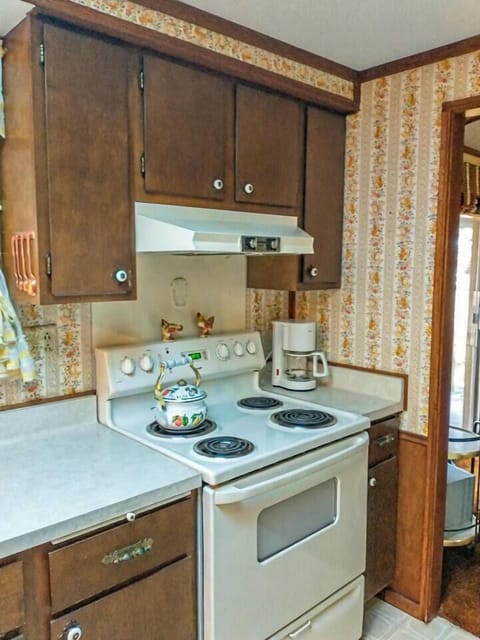 Stove with coffee maker.