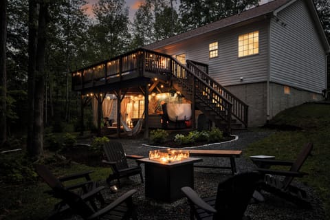 Decks and fire pit at night