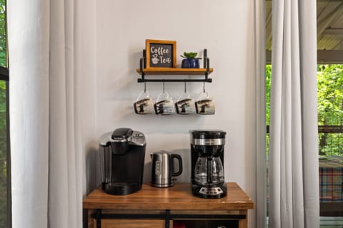 Grab a cup of coffee from the coffee bar; single serve Keurig and full pot