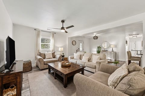 Spacious living area with Smart TV