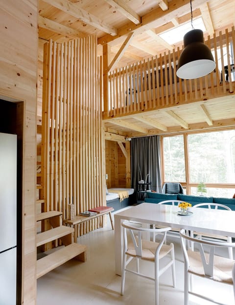 View of living area from the kitchenette. Refrigerator is to the left.