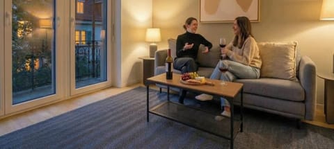 A cozy living room with a picturesque view