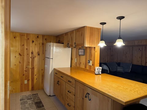 Large counter for food preparation, lots of storage underneath for all you bring