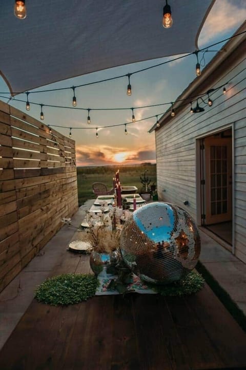 We have two 9 ft farm tables that can be set up on the patio by requests only.  Items on the table are located in the kitchen cabinets