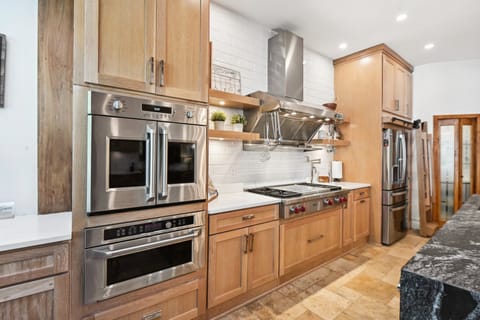 Chefs Kitchen with French door oven, Wolf Cooktop, 2nd oven, warming drawer
