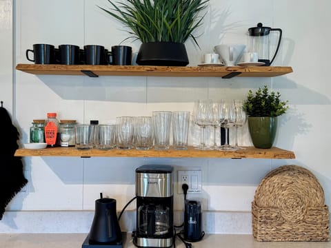 We stock tea & Starbucks coffee, which you can brew, pour-over, or French press