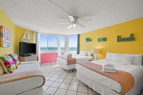 Gulf-Front Studio with Two Queen beds and one Twin bed