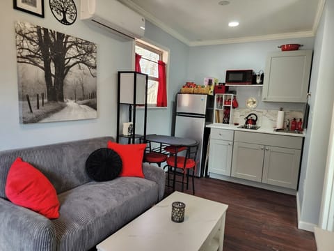 The living area and kitchenette