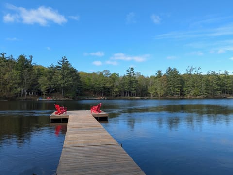 Large, private dock with clear, deep swimming area