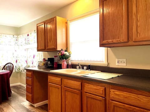 Kitchen with Coffee Maker and Coffee plus Blender and Toaster