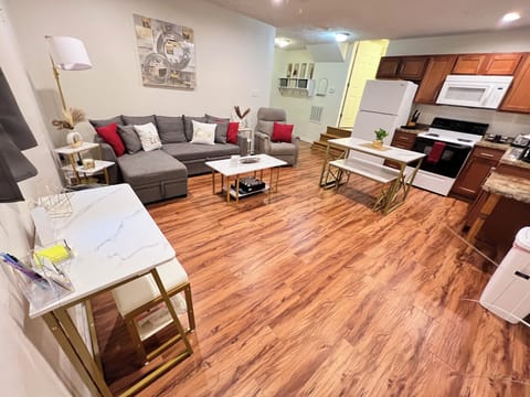 Open concept living room/ office space/ kitchen