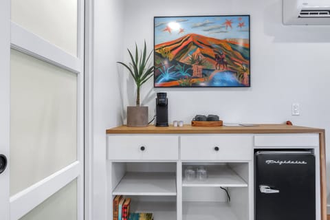 There is a mini fridge