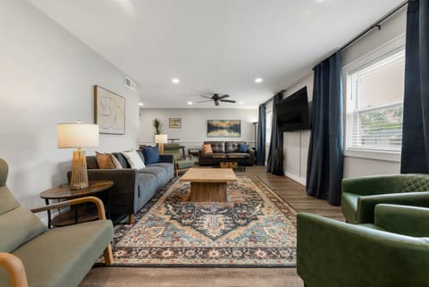 Our roomy living area has space for everyone to relax and recharge!