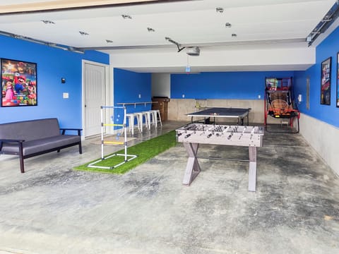 Garage Game Room with Ladderball, Foosball, Ping Pong, Basketball pop-a-shot