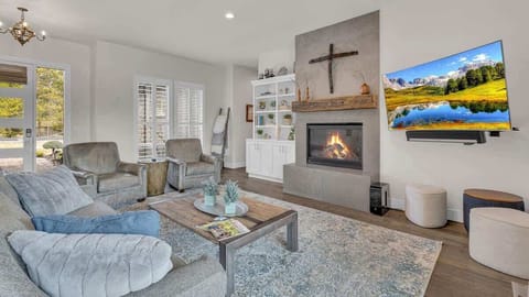 Living room with TV and Fire Place
