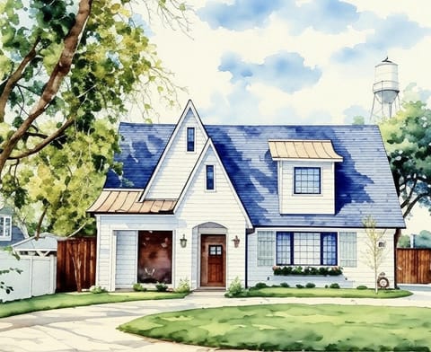 Watercolor Rendition of the front elevation.
